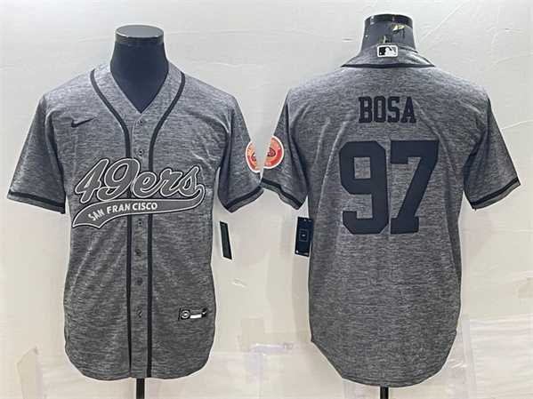 Men%27s San Francisco 49ers #97 Nick Bosa Gray With Patch Cool Base Stitched Baseball Jersey